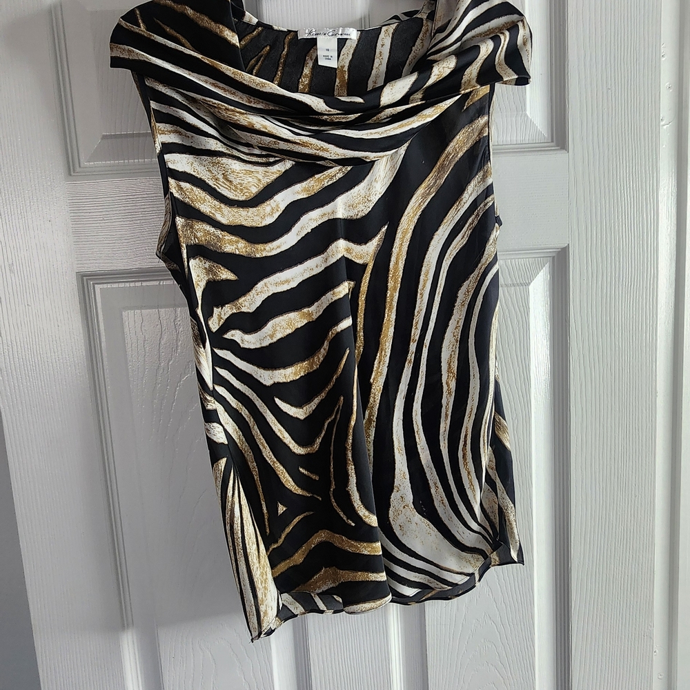 Kenneth Cole New York Black and Gold Striped Blouse